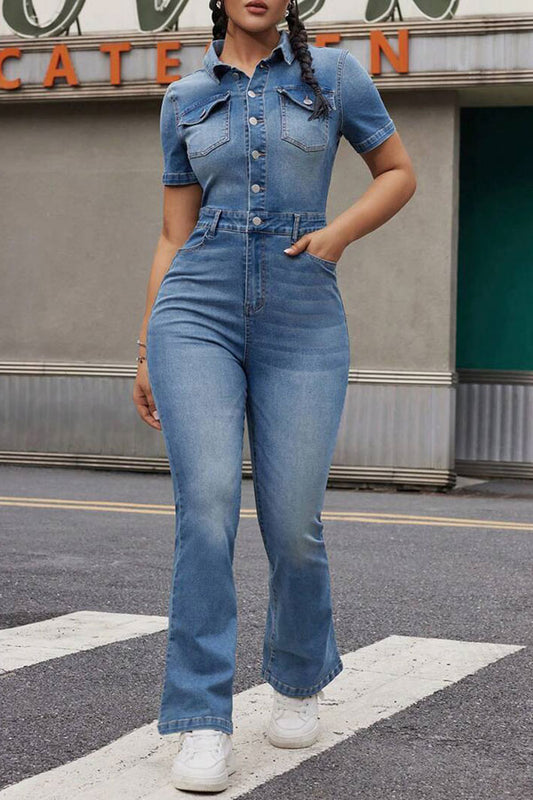 storexq Gradient Denim Feminine Micro Flared Jumpsuit