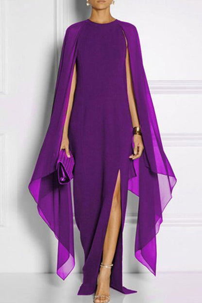 storexq Solid Color Modern Cape Sleeve Irregular Maxi Dress