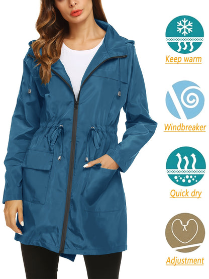 Waterproof Lightweight Active Rain Jacket for Women - Outdoor Hooded Coat for Rainy Days - Breathable, Packable, and Reflective Safety Details