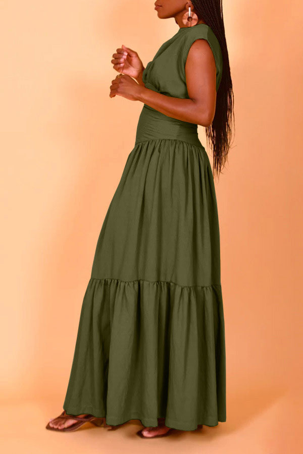 namcoverse Solid Color Modern Tiered Ruffle Maxi Dress