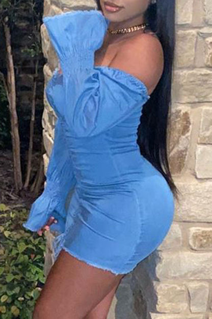 namcoverse Blue Bandeau Draped Mini Dress