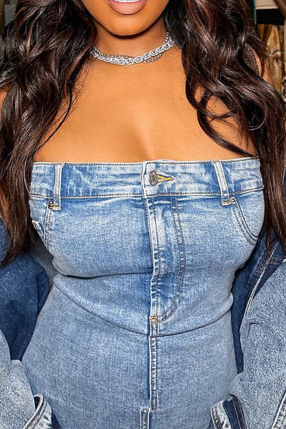 storexq Blue Bandeau Unique Denim Mini Dress