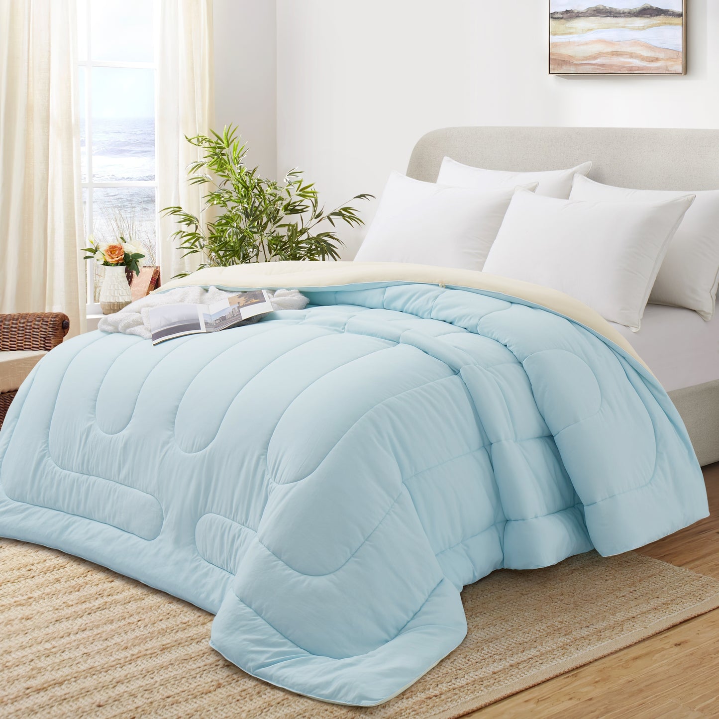 1pc Luxury Cooling Comforter - Double-Sided Cold Touch Fabric Absorbs Body Heat, Soft Fluffy Blanket for Night Sweats, Hot Sleepers, All Season Use, Breathable, Hypoallergenic, and Machine Washable