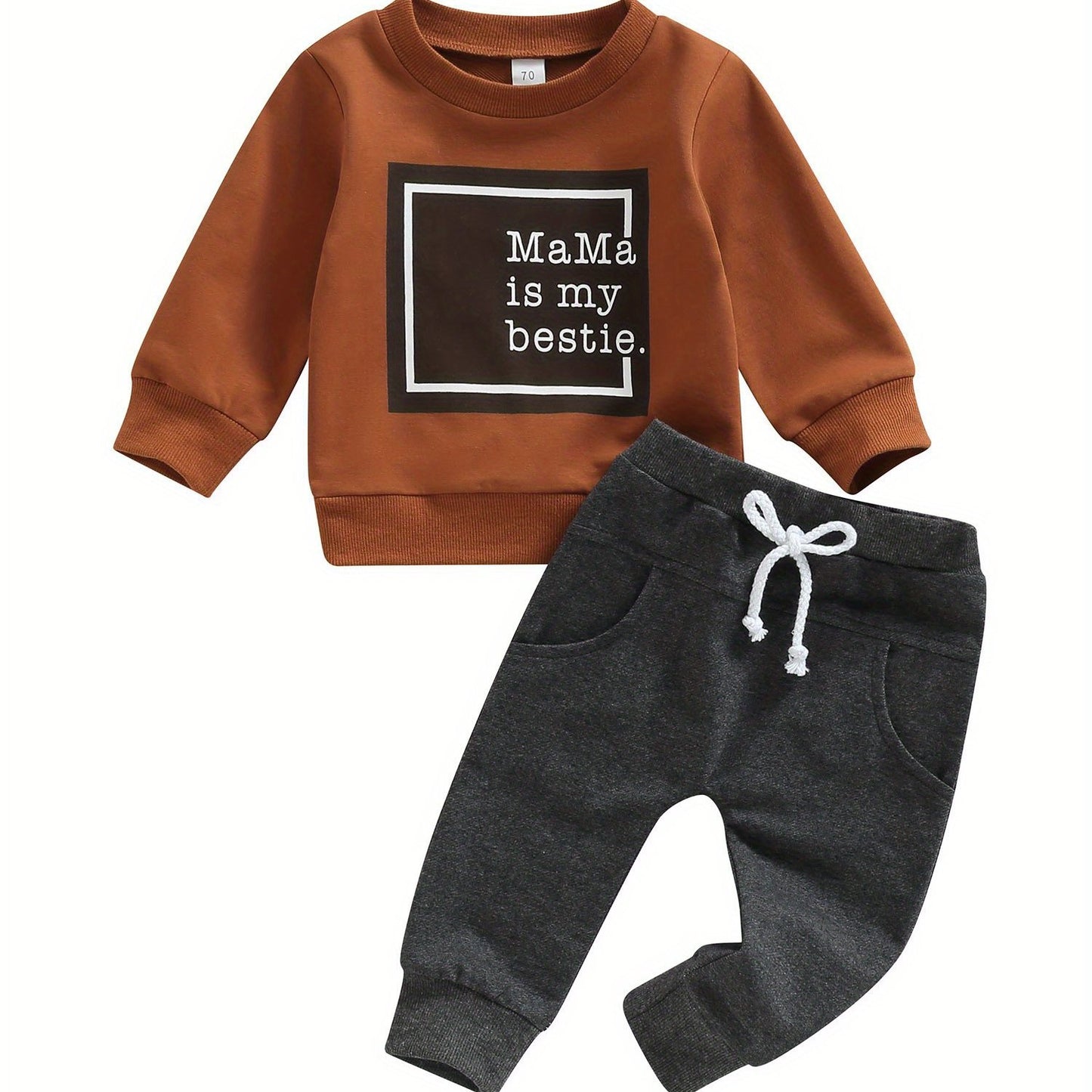 Baby Boys 2Pcs Fall Outfits, Long Sleeve Letter Print Pullover Tops and Pocket Pants Set