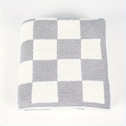 1pc Plush Feather Yarn Knitted Cozy Throw Blanket - Soft, Checkerboard Pattern, Warm, Lightweight, Easy Care - Perfect for Bed, Sofa, Couch, Office, Indoor Outdoor Use