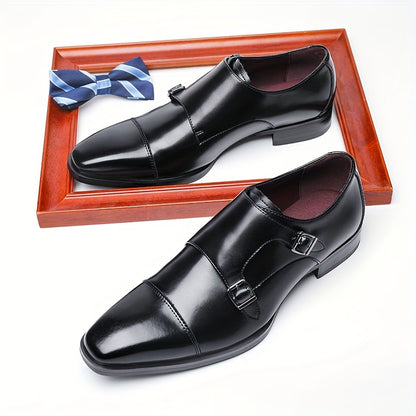 Mens Premium Cap Toe Double Monk Straps Loafers - Luxurious Slip-resistant Dress Shoes for Formal Events, Work, and Special Occasions