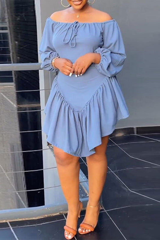 storexq Solid Color Off Shoulder On-trend Irregular Mini Dress