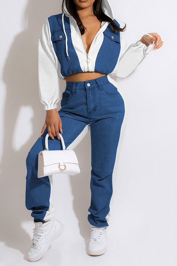 storexq Patchwork Boyish Zipped Design Pant Suit