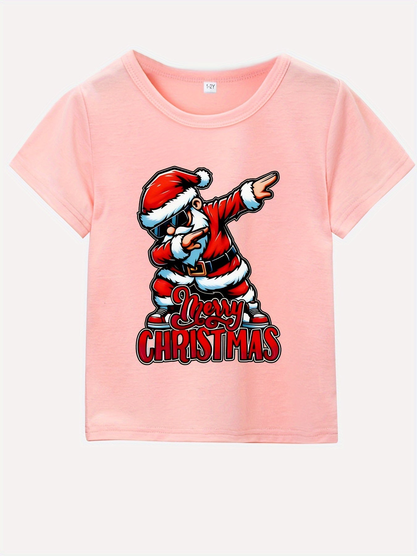 Merry Christmas Santa Print Youngsters' T-Shirt - Casual Short Sleeve Top for Boys & Girls, Perfect for Spring/Summer/Fall