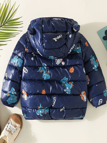 Toddler Boy Dinosaur Pattern Hooded Padded Jacket