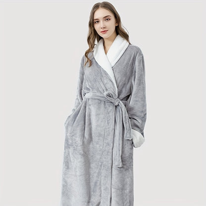 1pc Ultimate Flannel Bathrobe - Super-Soft & Cozy, Full-Length Nightgown, Insulated for Winter Warmth, Perfect Unisex Home Robe - Your Everyday Luxury Bathroom Essential