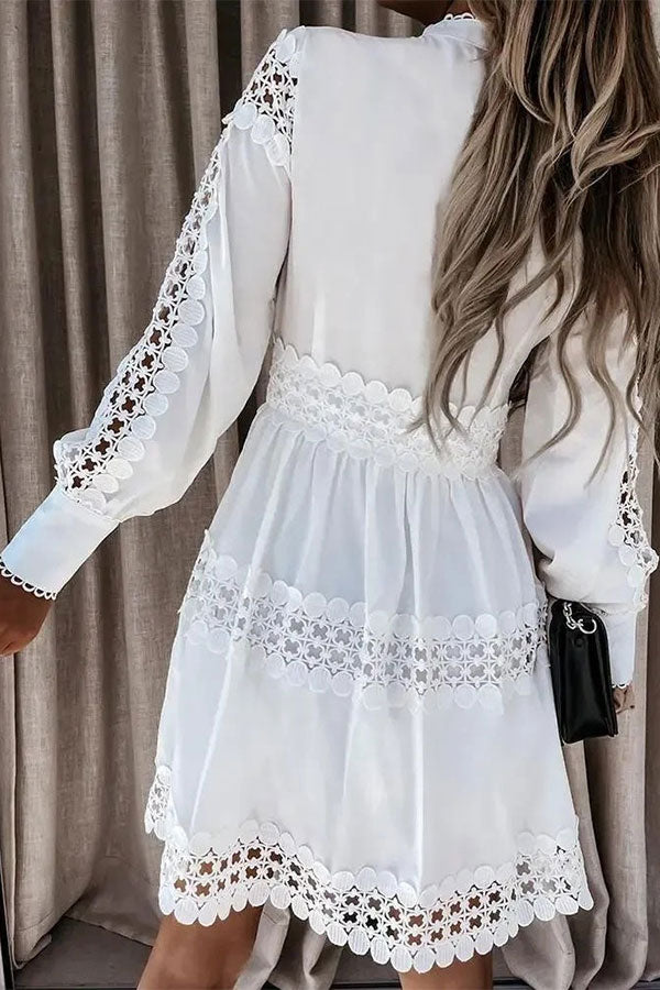 namcoverse Solid Color Cutout Lace Patchwork Girly Mini Dress