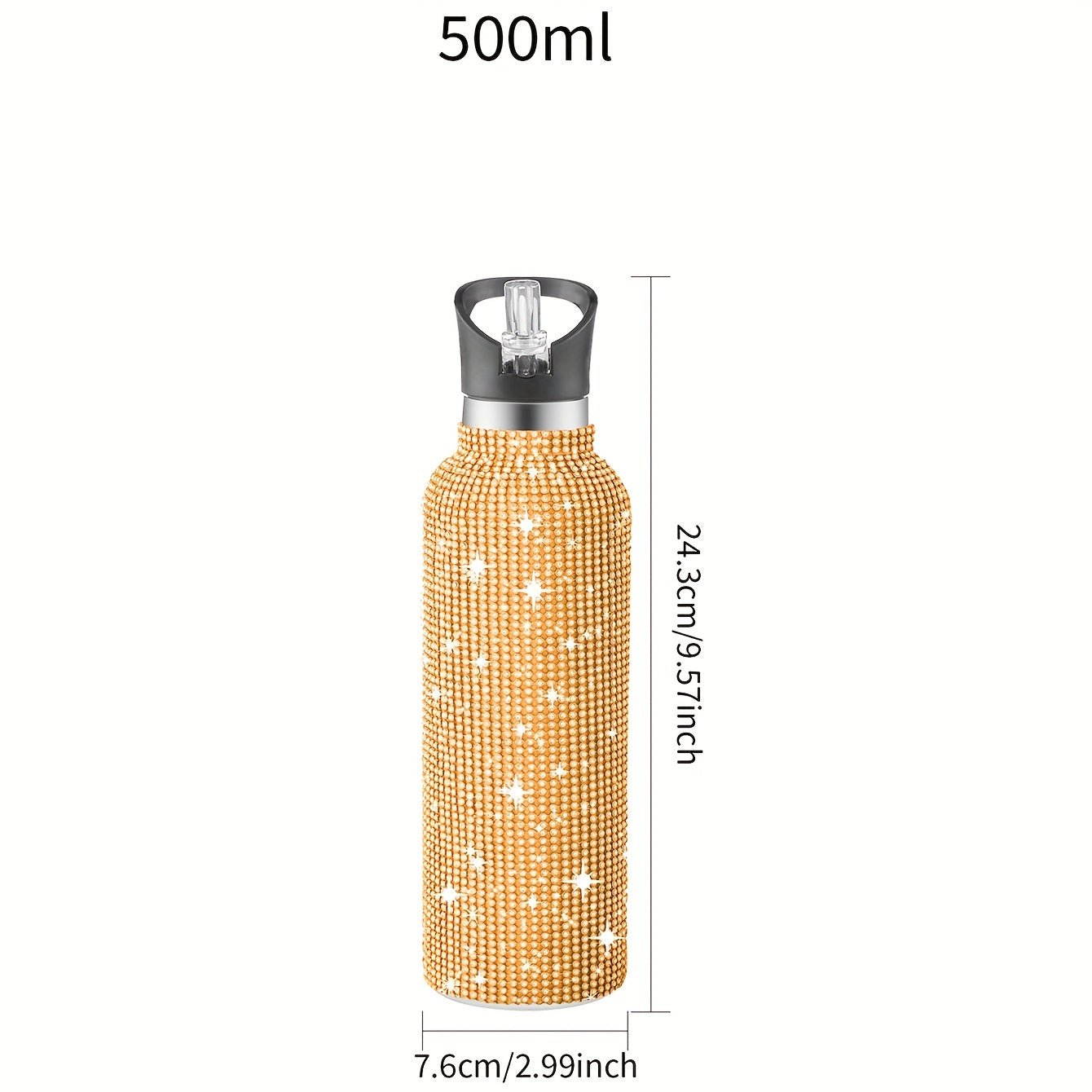 1pc Sparkling Studded Insulated Water Bottle - Stainless Steel Vacuum Flask with Lid for Hot and Cold Drinks - Portable, Leak-Proof, and Sweat-Free Design for Home, Outdoor, and Sports Use - Perfect Gift for Men and Women - 500ml/750ml