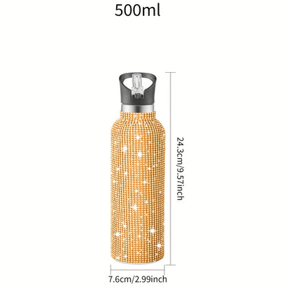 1pc Sparkling Studded Insulated Water Bottle - Stainless Steel Vacuum Flask with Lid for Hot and Cold Drinks - Portable, Leak-Proof, and Sweat-Free Design for Home, Outdoor, and Sports Use - Perfect Gift for Men and Women - 500ml/750ml