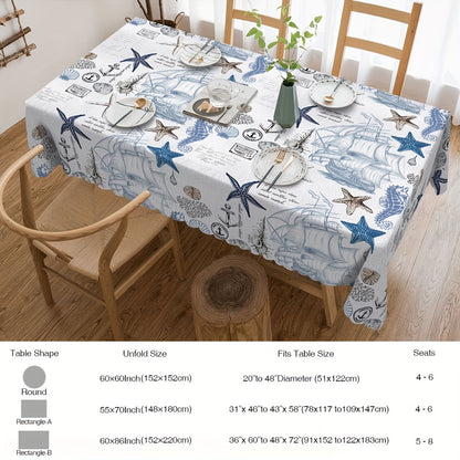 1pc, Tablecloth, Summer Beach Theme Rectangle Table Cloth, Nautical Party Round Table Cover, Shell Textured Decoration, Stain Resistant, Erasable, Waterproof, Suitable For Home Kitchen, Restaurant, Party,