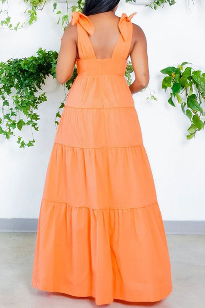 storexq Solid Color Sweet Bowknot Maxi Dress