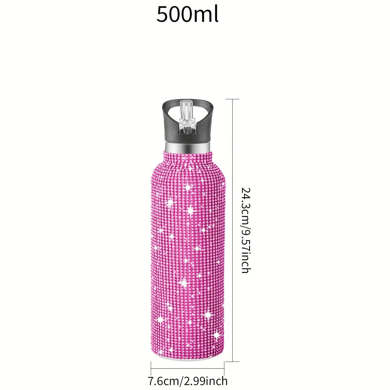 1pc Sparkling Studded Insulated Water Bottle - Stainless Steel Vacuum Flask with Lid for Hot and Cold Drinks - Portable, Leak-Proof, and Sweat-Free Design for Home, Outdoor, and Sports Use - Perfect Gift for Men and Women - 500ml/750ml