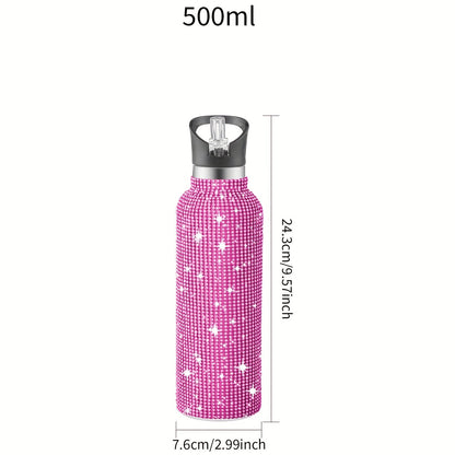 1pc Sparkling Studded Insulated Water Bottle - Stainless Steel Vacuum Flask with Lid for Hot and Cold Drinks - Portable, Leak-Proof, and Sweat-Free Design for Home, Outdoor, and Sports Use - Perfect Gift for Men and Women - 500ml/750ml