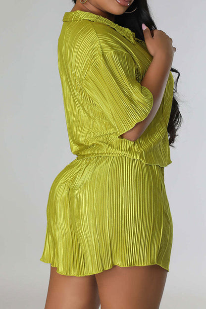 storexq Solid Color On-trend Pleated Pant Suit