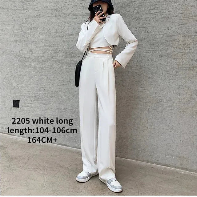 Casual High Waist Loose Wide Leg Pants for Women Spring Autumn Female Floor-Length White Suits Pants Ladies Long Trousers 240116