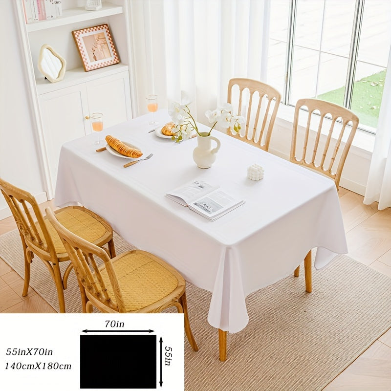 1pc White Plain Fabric Tablecloth - High-Quality Polyester Simple Style Table Cover with Modern Minimalist Design - Perfect for Dining and Coffee Tables