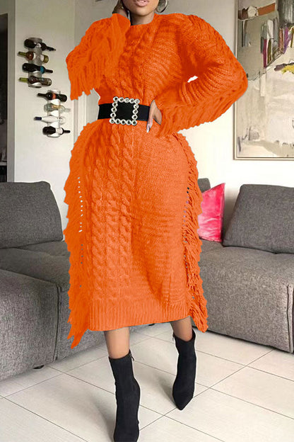 storexq Tassel Patchwork Whimsical Knitted Midi Dress