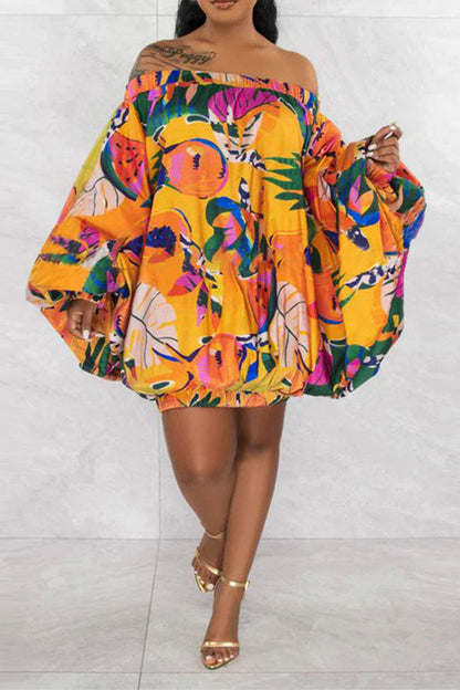 storexq Floral Print On-trend Off Shoulder Bubble Mini Dress