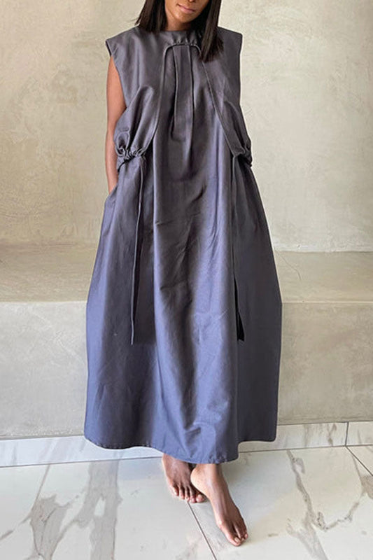 storexq Solid Color Urban Baggy Midi Dress