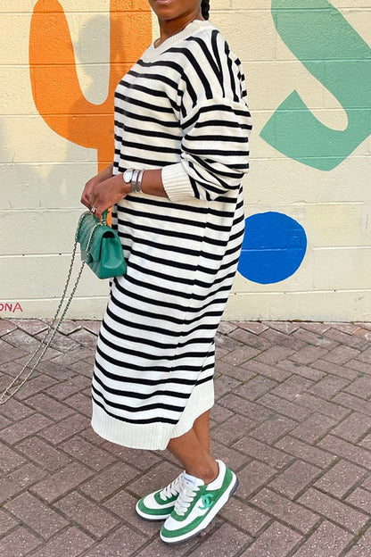 storexq Striped Patchwork Laid Back Midi Dress