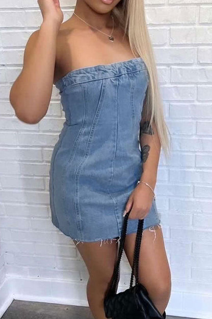 storexq Patchwork Modern Denim Mini Dress