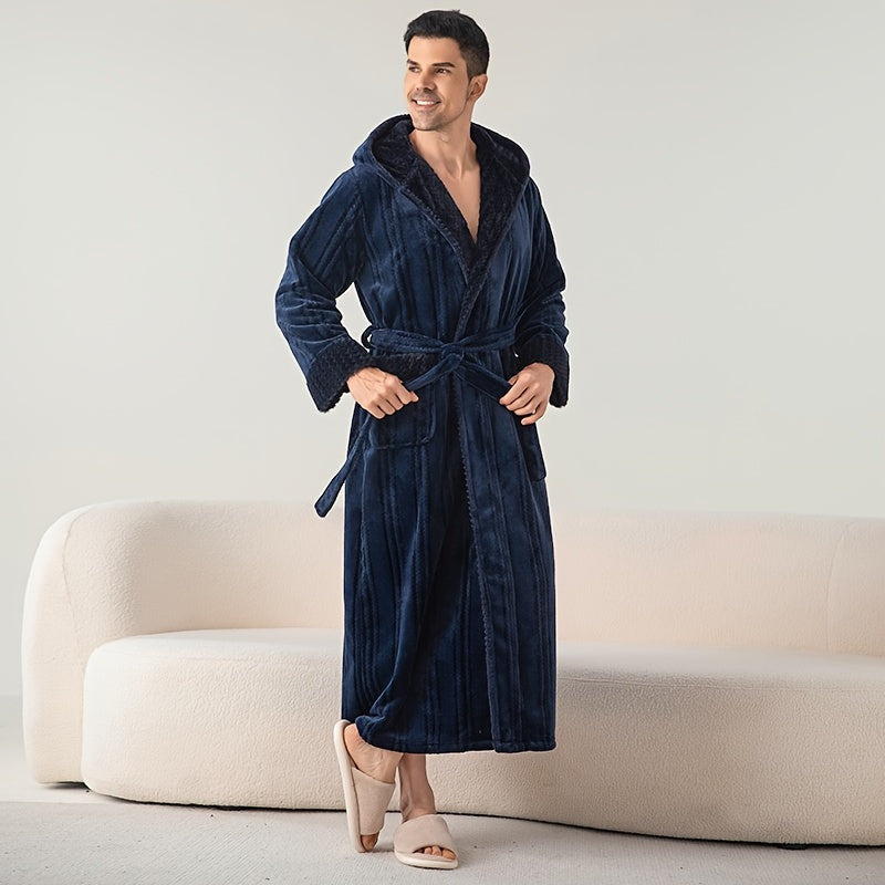 Ultra-Soft Plus Size Hooded Bathrobe - Cozy, Thickened Long Robe for Men & Women, Perfect for Fall/Winter, Ideal Bathroom Accessory