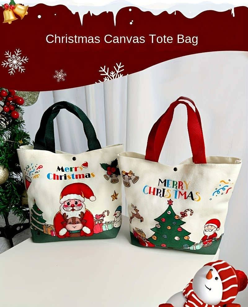 1pc Festive Christmas Canvas Gift Bag, Small Handbag with Candy Apple Design, Holiday Party Supplies, Fabric, No Power Required, Home & Kitchen Decor