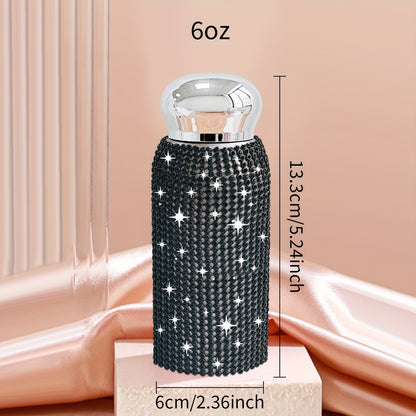 1pc, Sparkling Studded Vacuum Flask, 6oz/8oz Stainless Steel Insulated Water Bottles, Mini Travel Thermal Cups, For Hot And Cold Beverages, Summer Winter Drinkware, Christmas Gifts, Valentine's Day Gifts