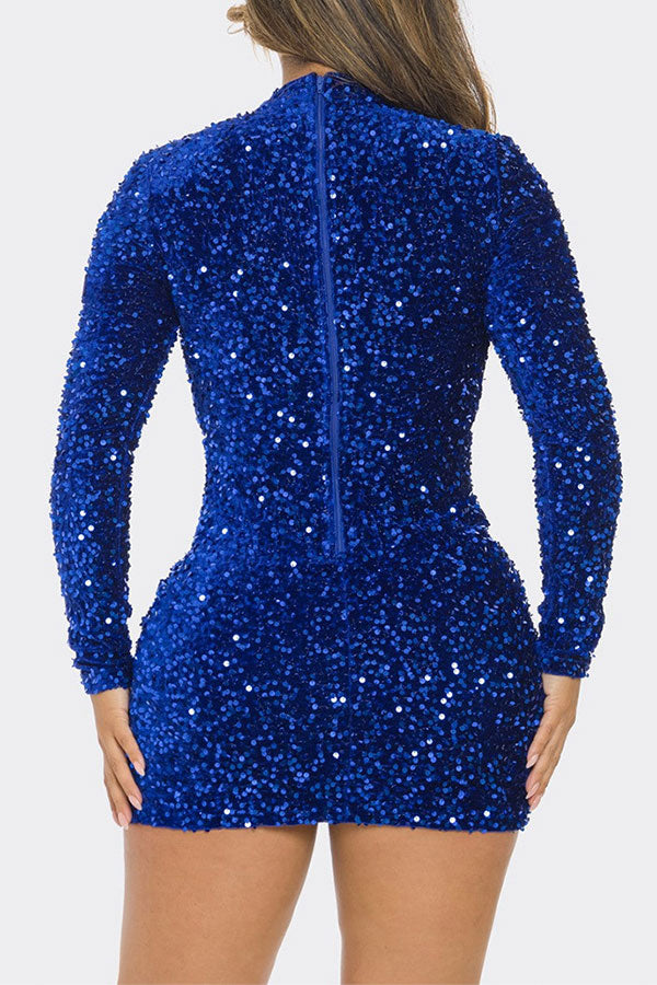 namcoverse Sequined Sparkly Sheer Mesh Patchwork Bodycon Mini Dress