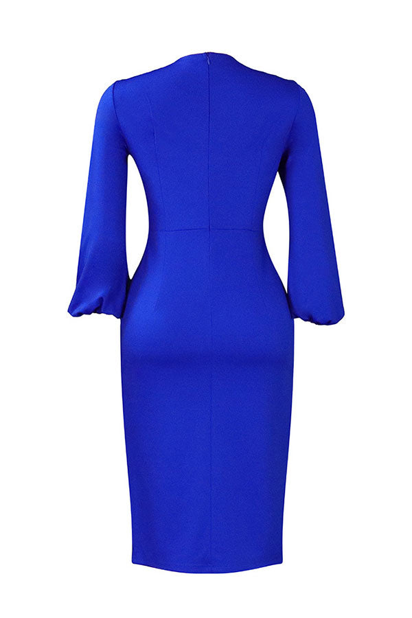 namcoverse Solid Color Elegant High Split Puff Sleeve Midi Dress