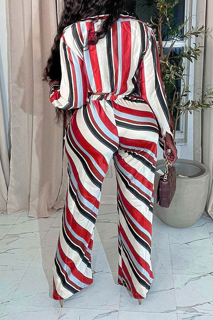 storexq Striped Laid Back Wide Leg Pant Suit