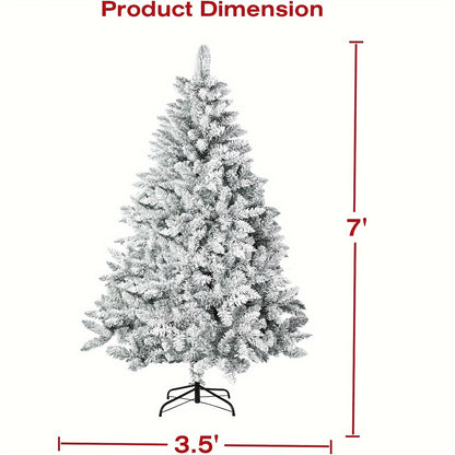 7Ft Snow Flocked Christmas Tree Artificial Hinged Unlit Xmas Tree With 1000 Branch Tips