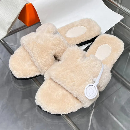 Designer fur slides Slippers for Warm and Cozy Winter Wool Slides Skin Soft Furry Sandals Winter Letters Warm Comfortable Fuzzy Girl Flip Flop Oran Slipper Women size