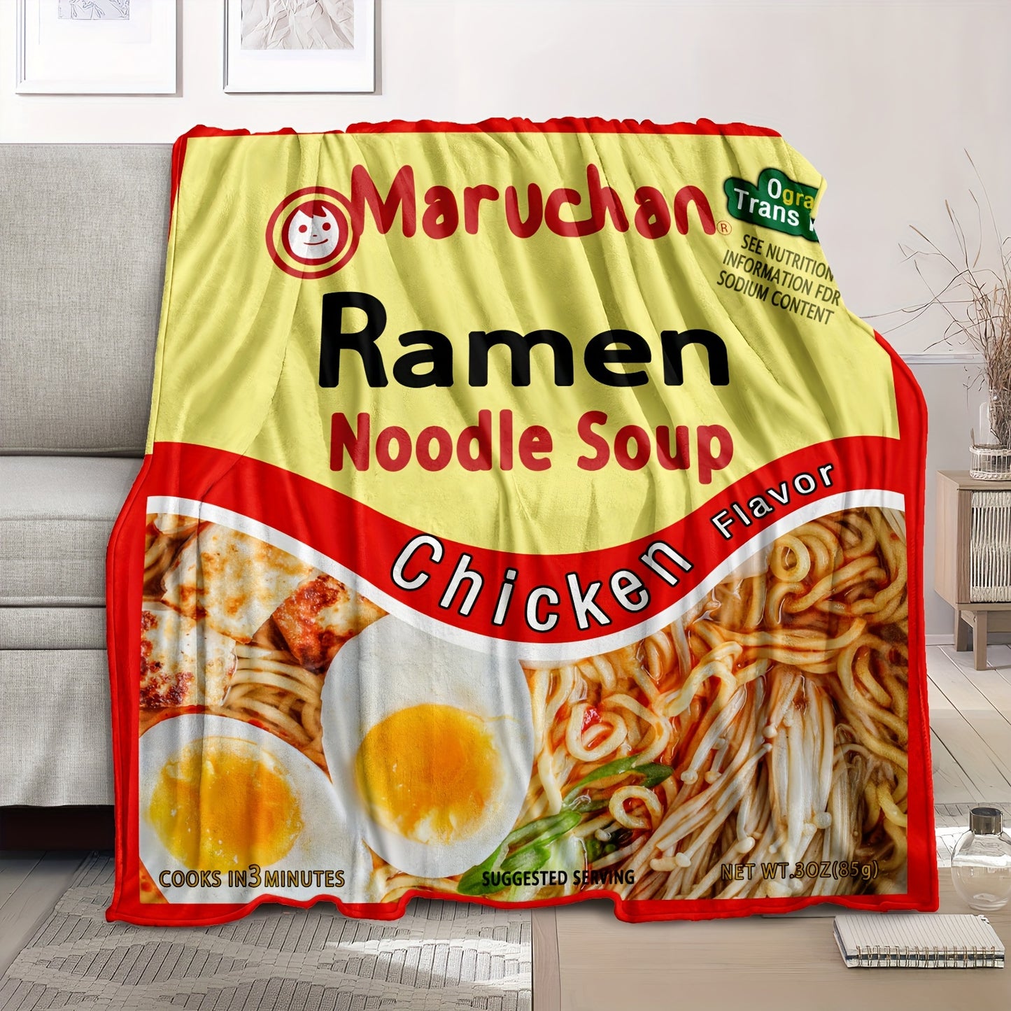 1pc Cozy Ramen Noodle Soup Chicken Flavor Throw Blanket - Soft, Funny, and All-Season Bed Decorative Sofa Blanket - Perfect Gift for Christmas, Birthday, and Ramen Lovers