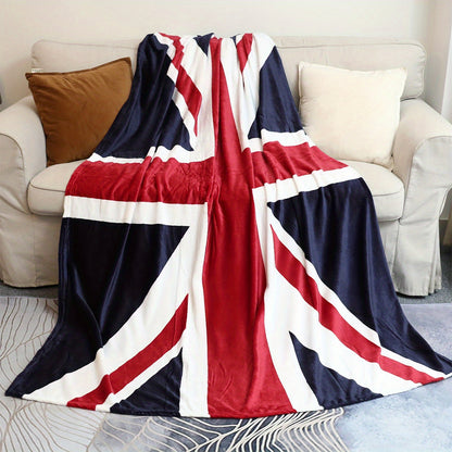 1pc British Flag Print Blanket, Super Soft Flannel Twin Throw Blanket For Bed Couch Chair Fall Winter Camping Living Room Office Gift, Multi-purpose Holiday Gift Blanket