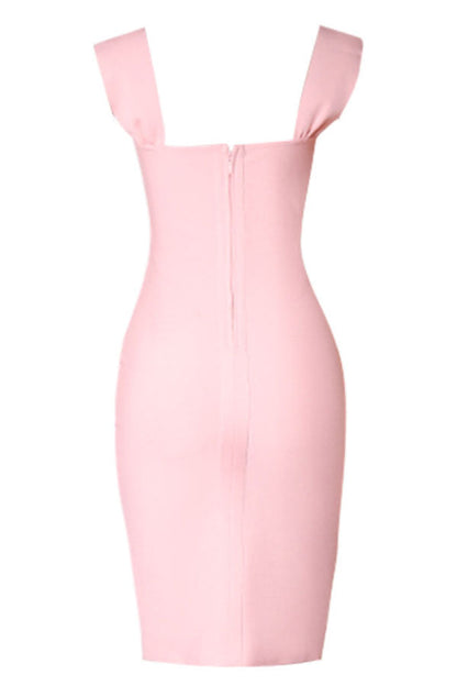 storexq Pink Elegant High Split Draped Midi Dress