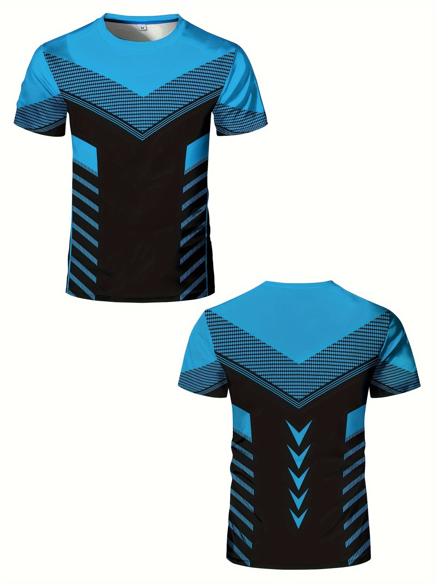 Stretchy Fit Geometric Print Crew Neck T-Shirt - Quick-Dry, Moisture-Wicking, High-Stretch Fabric for Summer Fitness, Training, and Gym Wear - Ideal for Men's Sports Fashion and Active Lifestyle