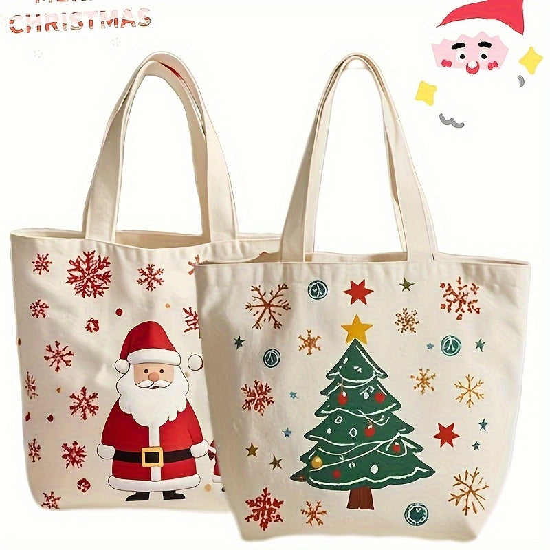 Chic Santa Claus Canvas Tote Bag - Lightweight, Machine Washable, Perfect for Christmas Eve Apple Gifts & Everyday Use, Gift Bag