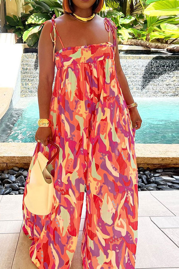 storexq Floral Print Laid Back Wide Leg Pleated Jumpsuit