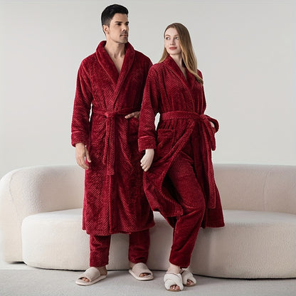 Cozy Flannel Robe Set for Men and Women: Winter Warmth, Extra Thick, Perfect for Couples - Bathrobe Home Wear