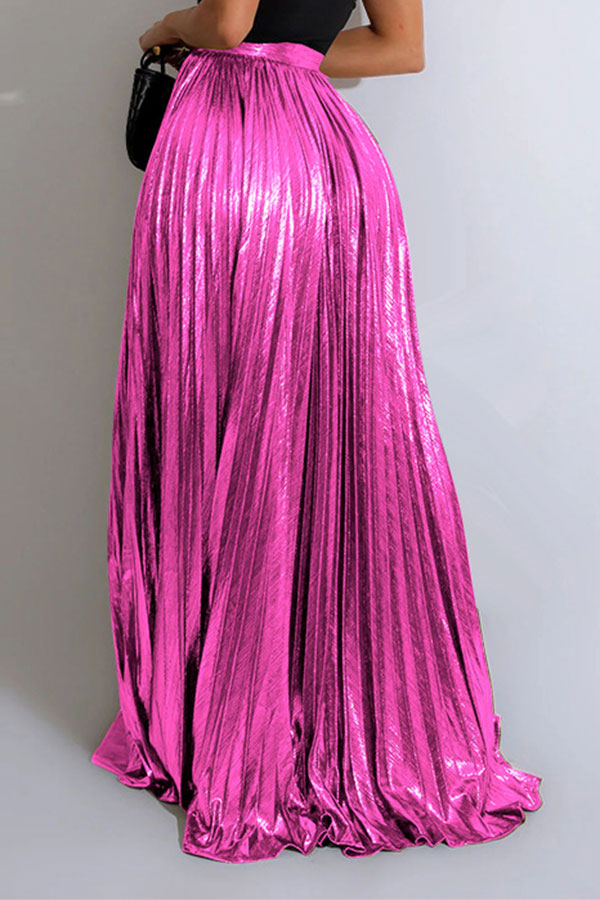 storexq Metallic Glistening High Split Pleated Skirt