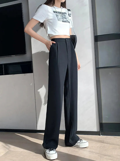 Casual High Waist Loose Wide Leg Pants for Women Spring Autumn Female Floor-Length White Suits Pants Ladies Long Trousers 240116