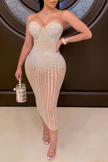 namcoverse Rhinestones Pretty See-Through Midi Dress