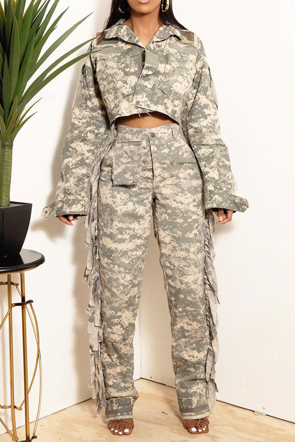 storexq Camouflage Cool Ruffles Patchwork Jacket & Pants