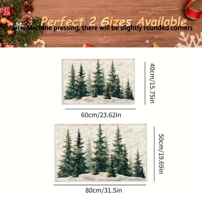 1pc Ultra Soft Microfiber Christmas Tree Snow Scene Non-Slip Bath Mat, Quick Dry Absorbent, Machine Washable, Stain Resistant, Rectangle Polyester Rug for Bathroom, Kitchen, Shower, Ideal for Holiday Decor, Fluffy Plush Winter Decor Decoration